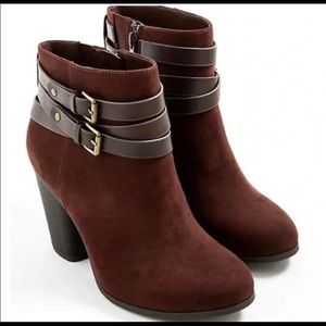 NWT Torrid brown faux suede wrap buckle heel bootie